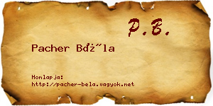 Pacher Béla névjegykártya